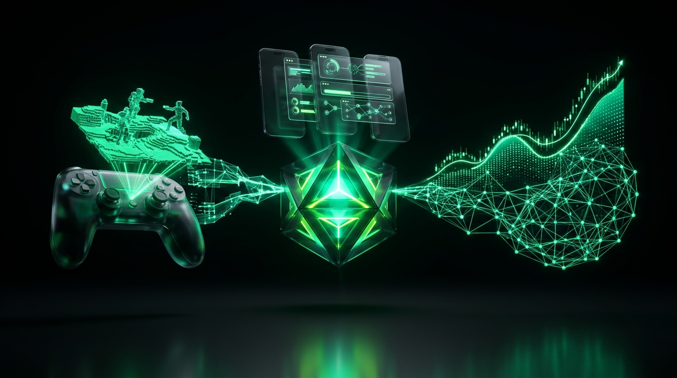 CFFLAB Futuristic AI Command Core connecting Mobile Games, Consumer Apps, and Affiliate Growth